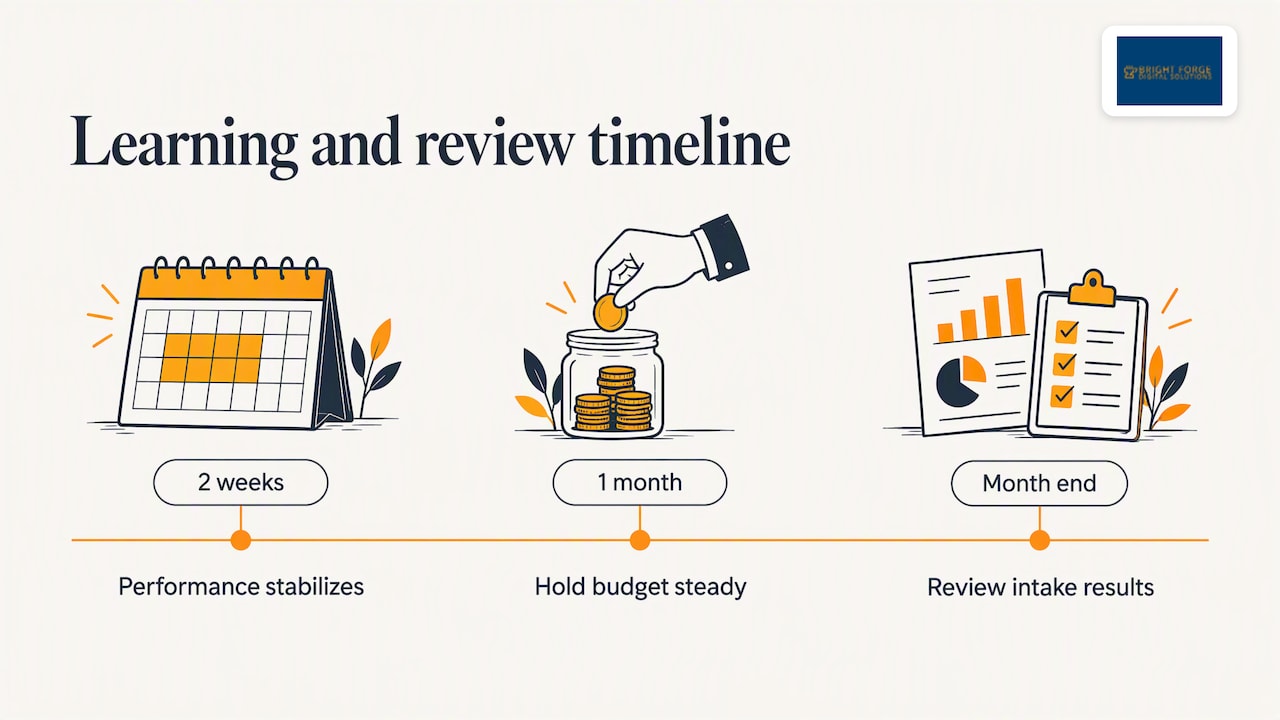 Timeline of the Local Services Ads learning period and review points
