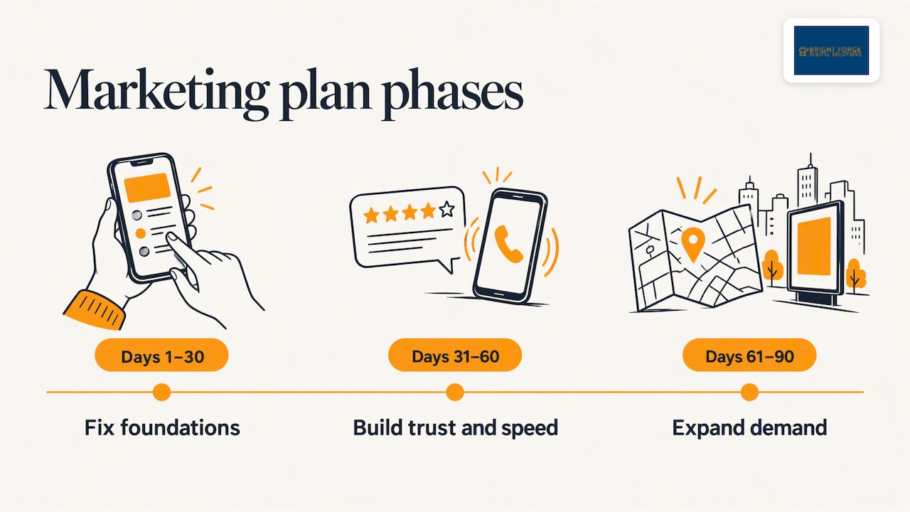 Three phases of a 90-day law firm marketing plan