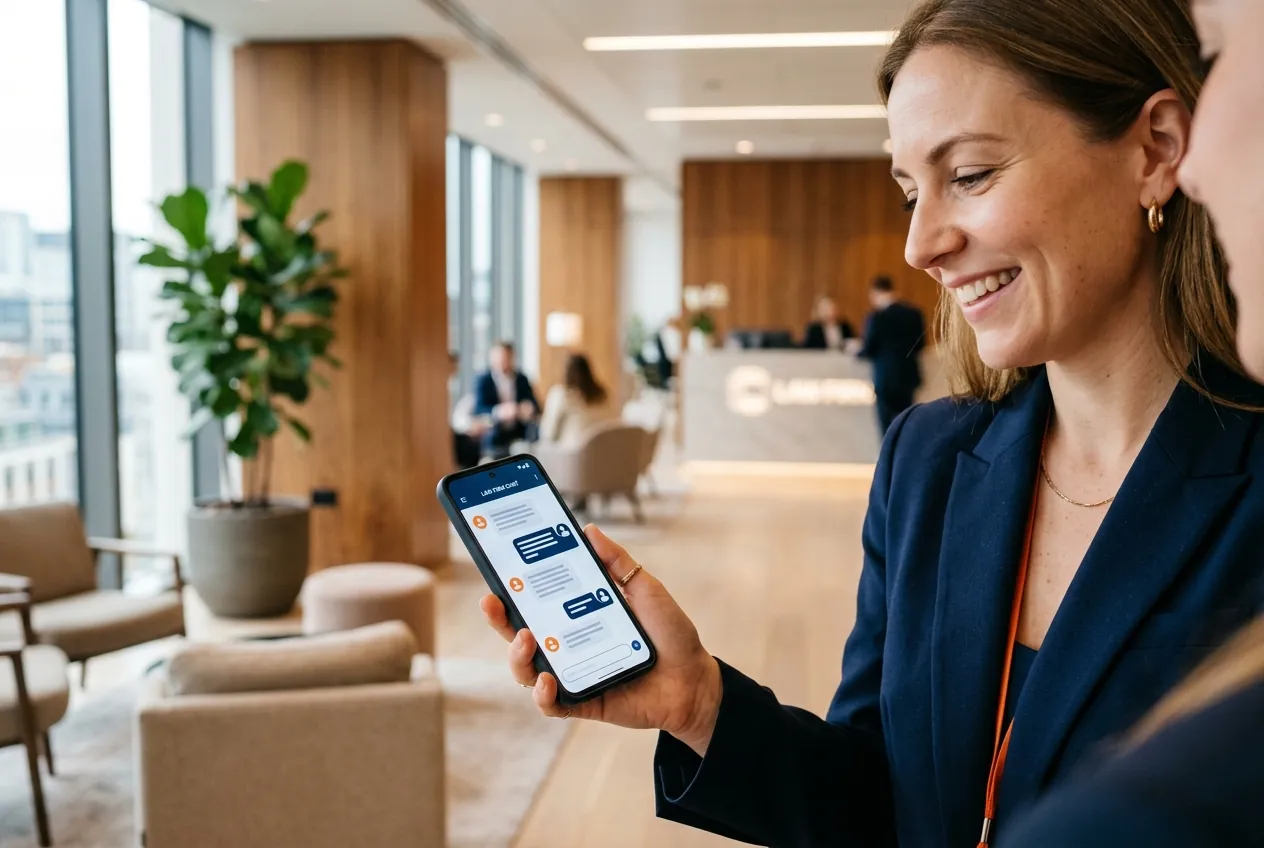 Checking a law firm chat conversation on a smartphone