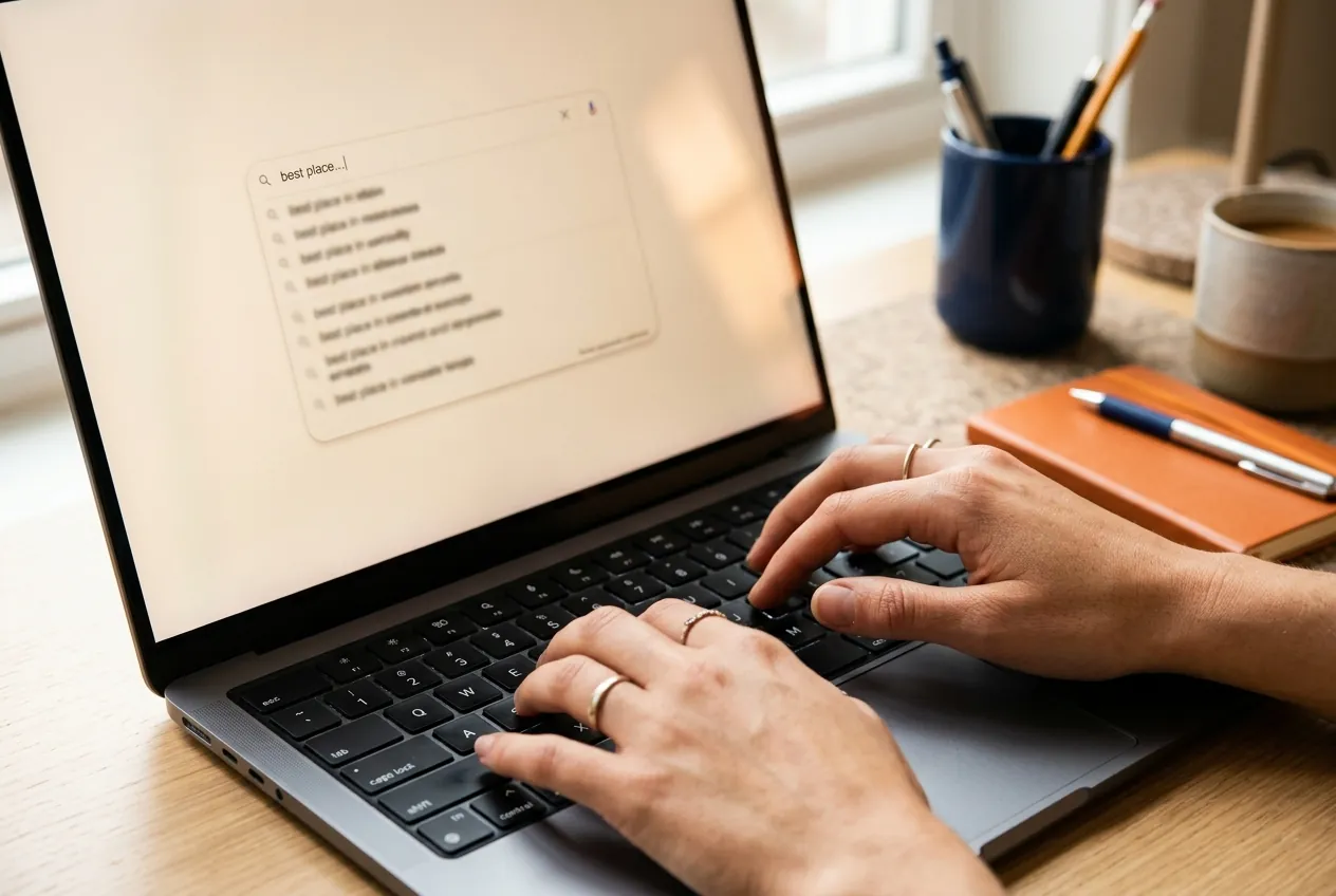 Typing a search query with autocomplete suggestions
